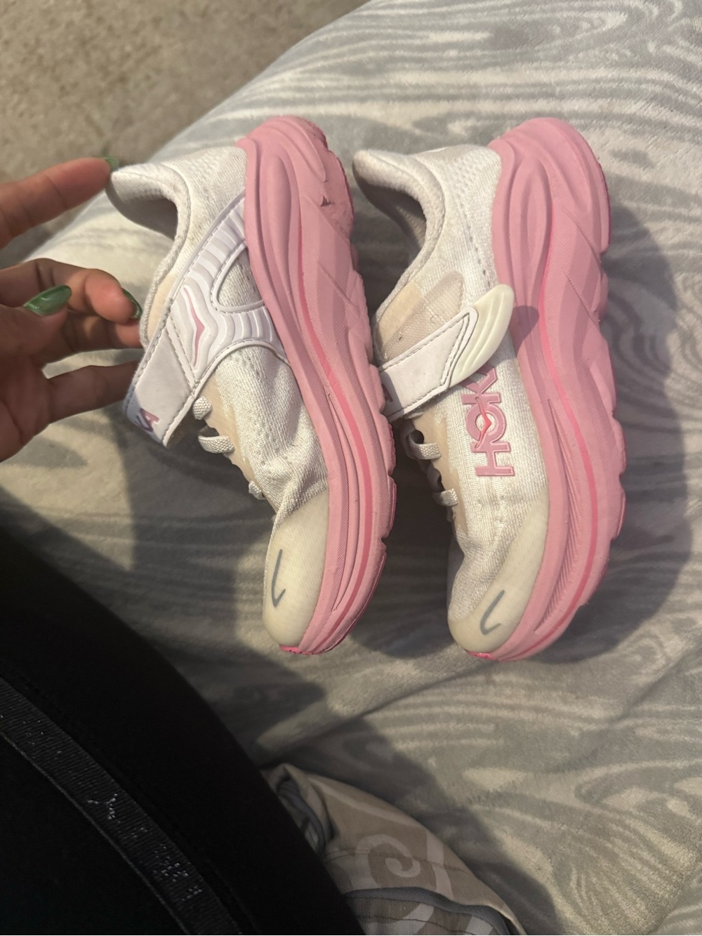 Hoka Kids White and Pink Athletic Sneakers - Picture 2 of 5
